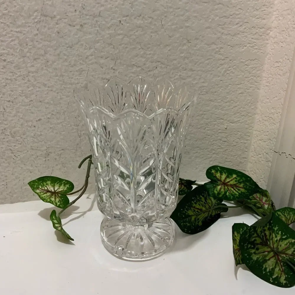Lead Crystal Etched Hurricane Footed Candle Holder Fifth Avenue Crystal Poland